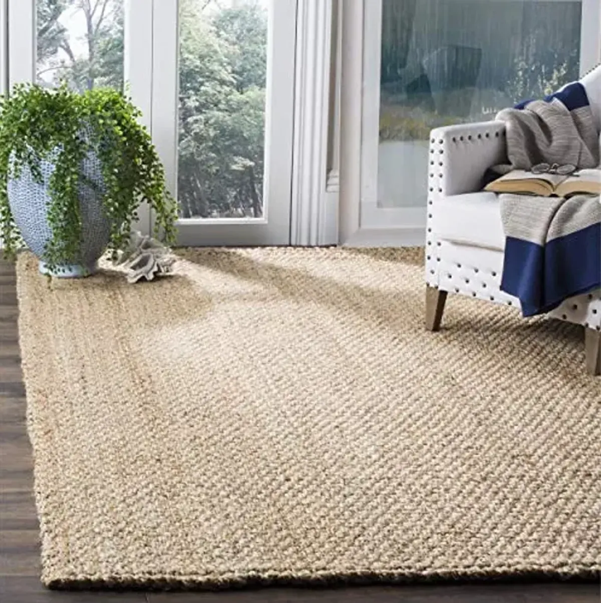 SAFAVIEH Area Rug 6' Square - Natural Fiber Collection - Natural Brown, Handmade Jute, Basketweave Design (NF401A)