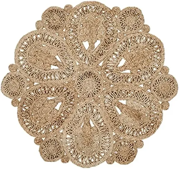 SAFAVIEH Area Rug 3' Round - Natural Fiber Collection - Natural Brown, Handmade Jute, Decorative Boho Floral Design (NF360A)