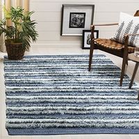 SAFAVIEH Montauk Collection 6' Square Blue/Multi MTK951B Handmade Stripe Cotton Area Rug