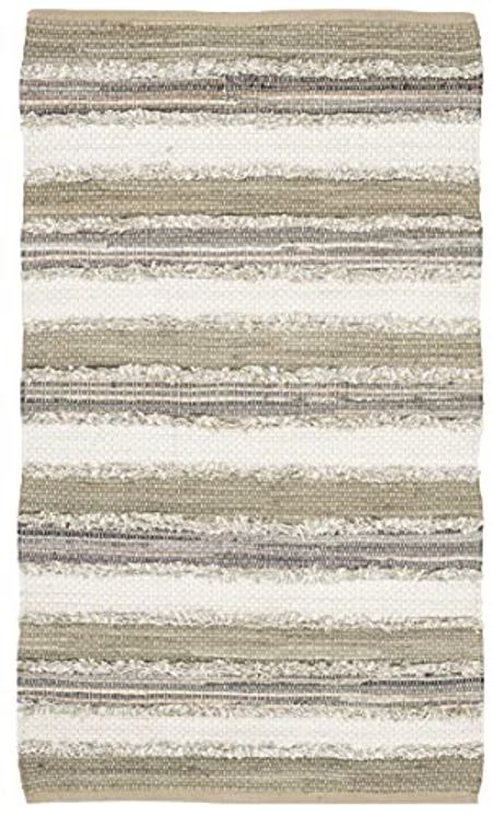 SAFAVIEH Montauk Collection 3' x 5' Beige / Multi MTK951E Handmade Stripe Cotton Area Rug
