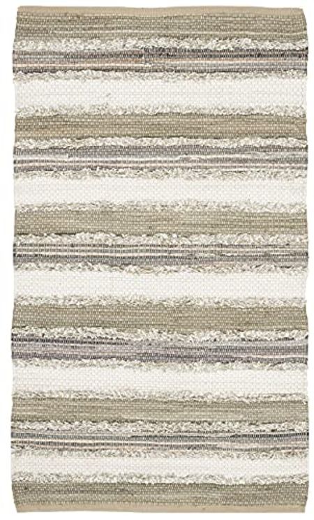 SAFAVIEH Montauk Collection 3' x 5' Beige / Multi MTK951E Handmade Stripe Cotton Area Rug