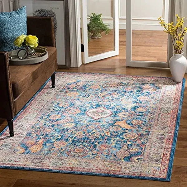 SAFAVIEH Bristol Collection Accent Rug - 3' x 5', Blue & Light Grey, Oriental Distressed Design, Non-Shedding & Easy Care, Ideal for High Traffic Areas in Entryway, Living Room, Bedroom (BTL361C)