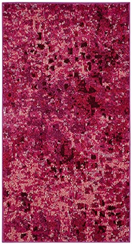SAFAVIEH Monaco Collection 2'2" x 4' Fuchsia MNC225F Boho Chic Abstract Watercolor Non-Shedding Living Room Bedroom Accent Rug
