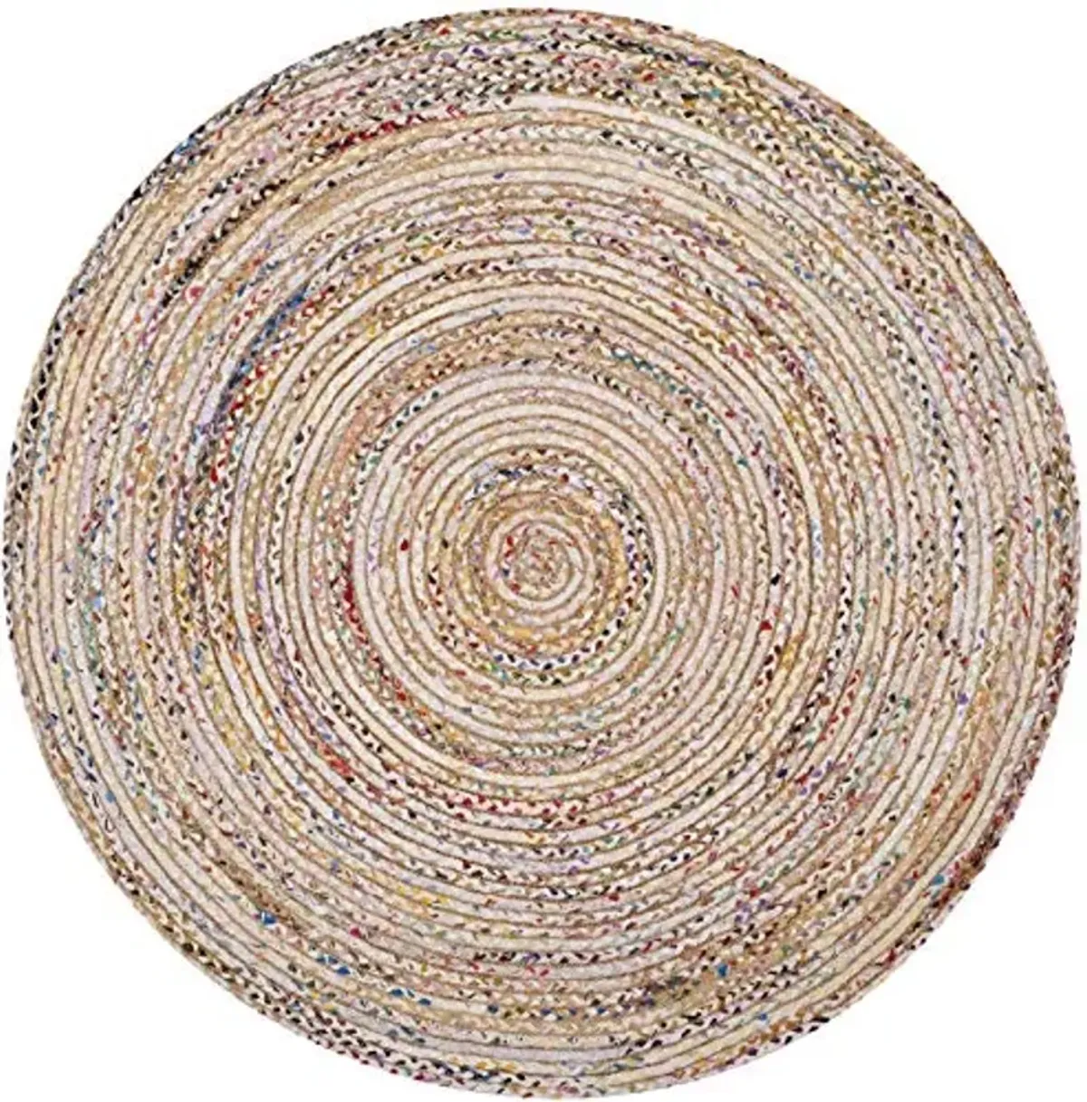 SAFAVIEH Area Rug 5' Round - Cape Cod Collection - Beige & Multi, Handmade Jute & Cotton, Woven Braided Design (CAP202B)