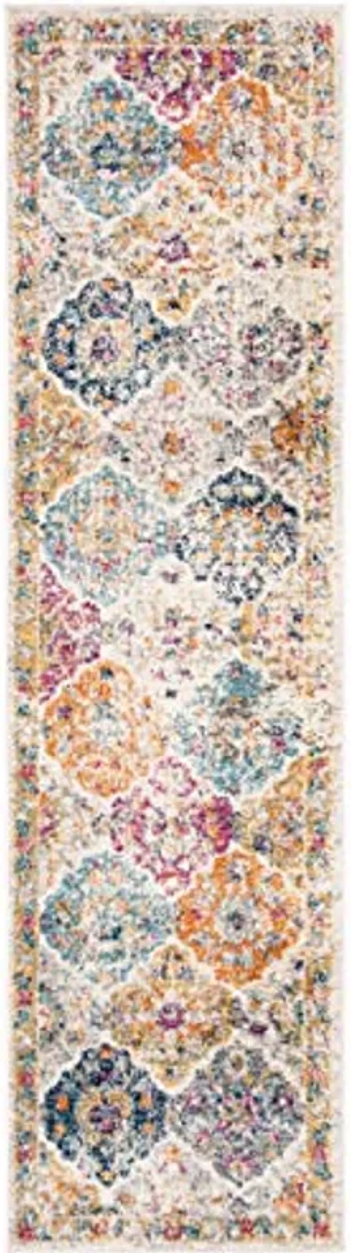 SAFAVIEH Madison Collection Runner Rug - 2'3" x 14', Cream & Multi, Boho Chic Distressed Design, Non-Shedding & Easy Care, Ideal for High Traffic Areas in Living Room, Bedroom (MAD611B)