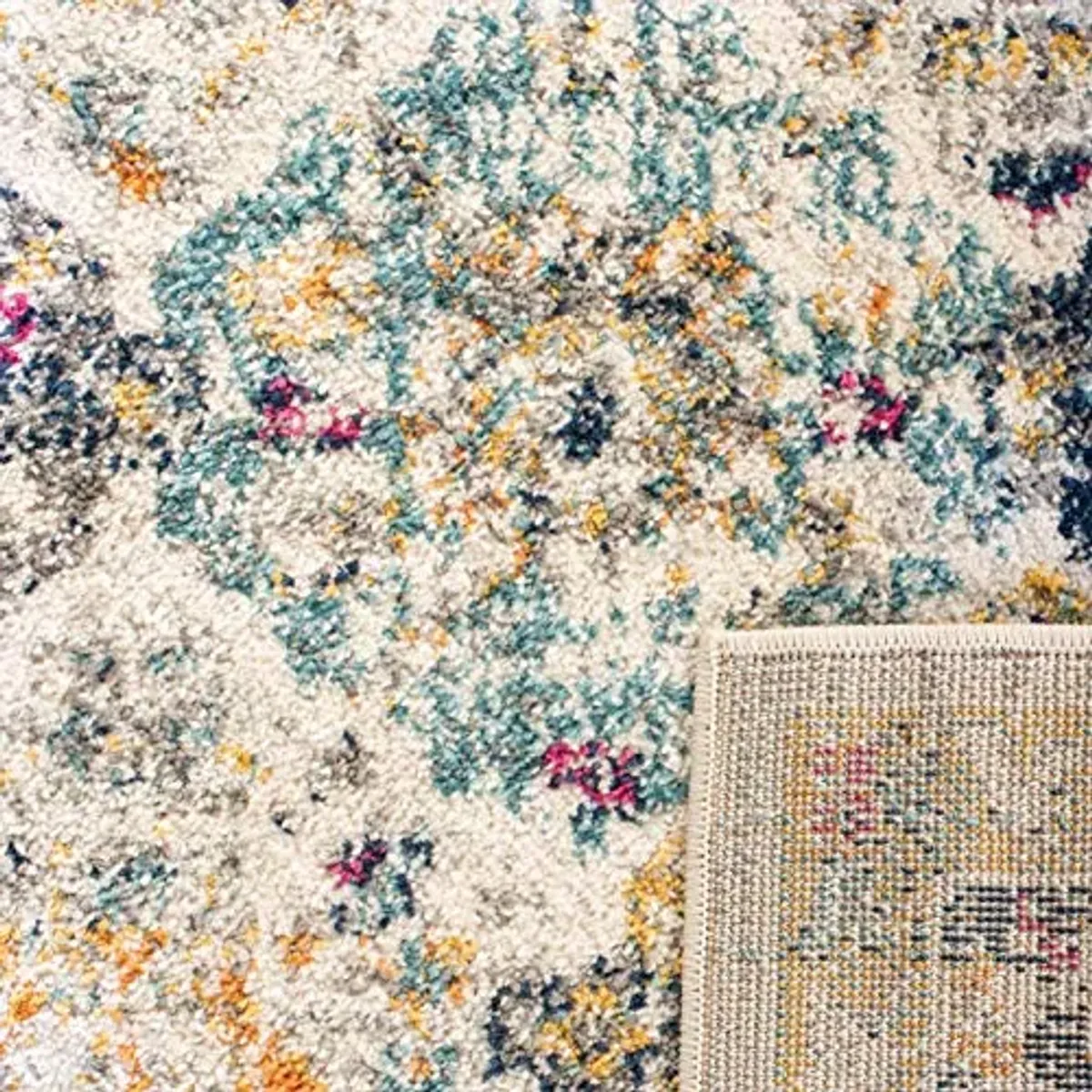 SAFAVIEH Madison Collection X-Large Area Rug - 12' x 18', Cream & Multi, Floral Medallion Distressed Design, Non-Shedding & Easy Care, Ideal for High Traffic Areas in Living Room, Bedroom (MAD611B)