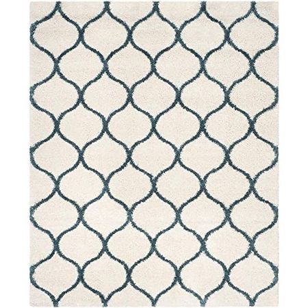 SAFAVIEH Hudson Shag Collection 9' x 12' Ivory / Slate Blue SGH280T Moroccan Ogee Trellis Non-Shedding Living Room Bedroom Dining Room Entryway Plush 2-inch Thick Area Rug