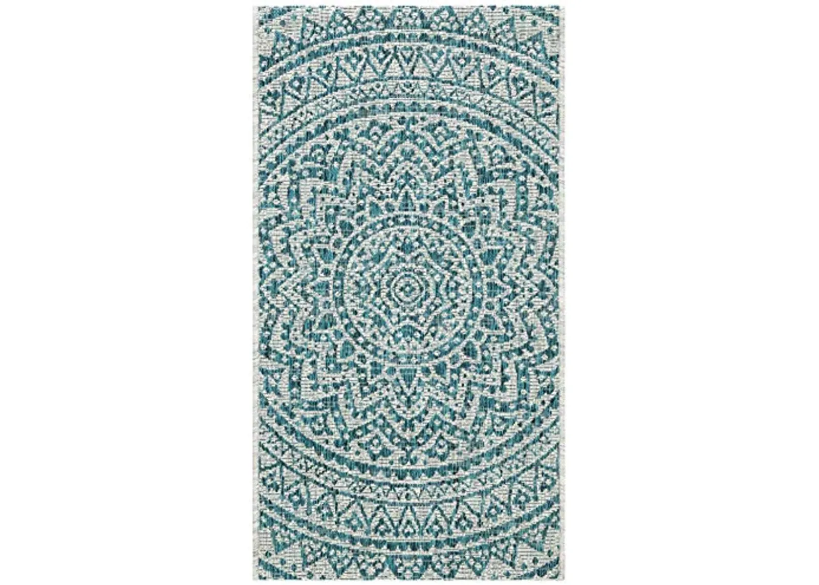 SAFAVIEH Courtyard Collection 2' x 3'7" Light Grey / Teal CY8734 Indoor/ Outdoor Waterproof Easy Cleaning Patio Backyard Mudroom Accent Rug