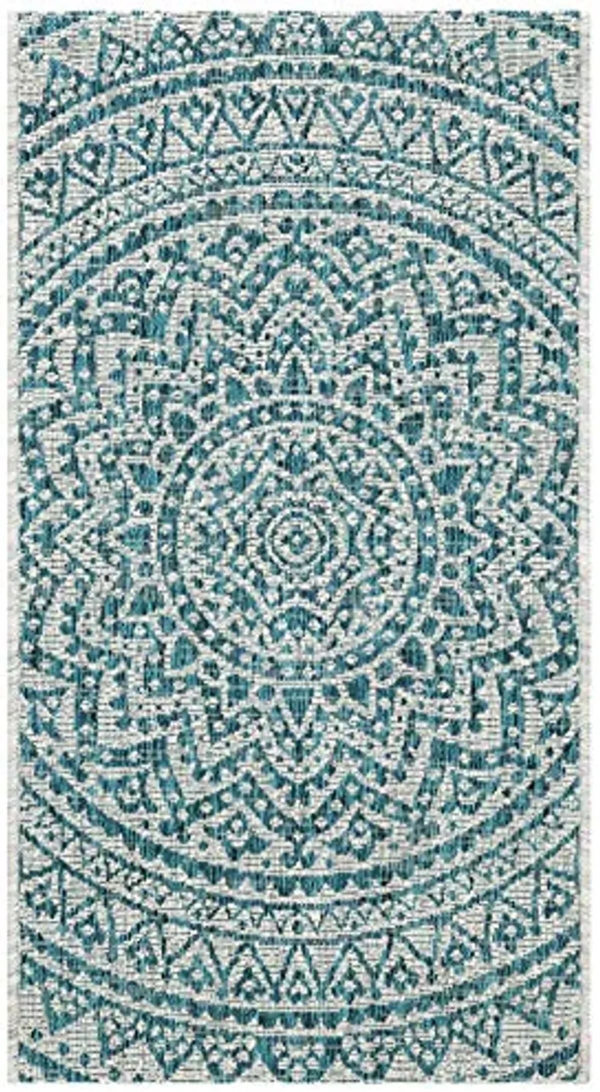 SAFAVIEH Courtyard Collection 2' x 3'7" Light Grey / Teal CY8734 Indoor/ Outdoor Waterproof Easy Cleaning Patio Backyard Mudroom Accent Rug