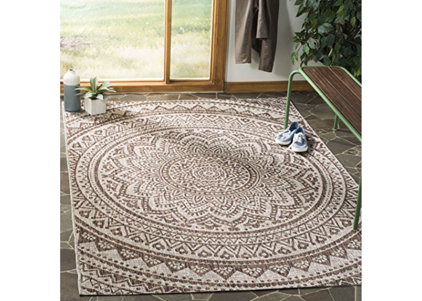 SAFAVIEH Courtyard Collection 48' x 68.4' Beige/Brown CY8734 Indoor/ Outdoor Patio Backyard Mudroom Accent Rug