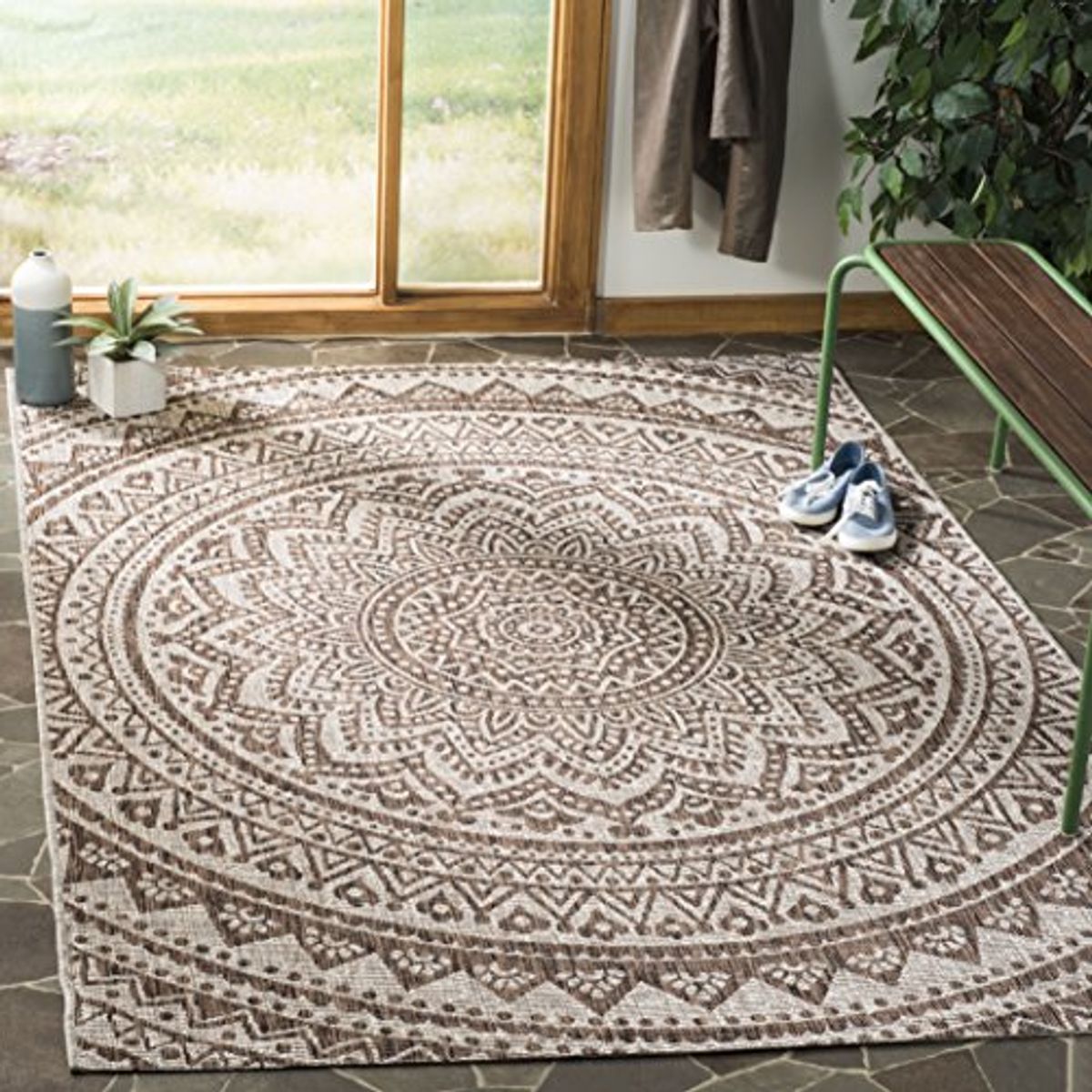 SAFAVIEH Courtyard Collection 48' x 68.4' Beige/Brown CY8734 Indoor/ Outdoor Patio Backyard Mudroom Accent Rug