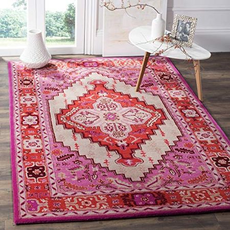 SAFAVIEH Bellagio Collection 2' x 3' Red Pink / Ivory BLG545A Handmade Medallion Premium Wool Accent Rug
