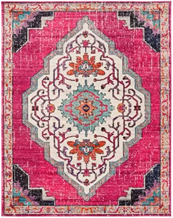 SAFAVIEH Monaco Collection Area Rug - 8' x 10', Pink & Multi, Boho Chic Medallion Distressed Design, Non-Shedding & Easy Care, Ideal for High Traffic Areas in Living Room, Bedroom (MNC254D)