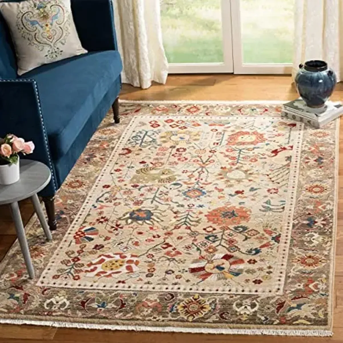 SAFAVIEH Kashan Collection Area Rug - 9' x 12'6", Blue & Tan, Traditional Oriental Design, Non-Shedding & Easy Care, Ideal for High Traffic Areas in Living Room, Bedroom (KSN303G)