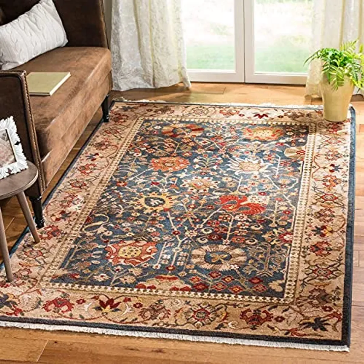 SAFAVIEH Kashan Collection Area Rug - 9' x 12'6", Blue & Tan, Traditional Oriental Design, Non-Shedding & Easy Care, Ideal for High Traffic Areas in Living Room, Bedroom (KSN303G)