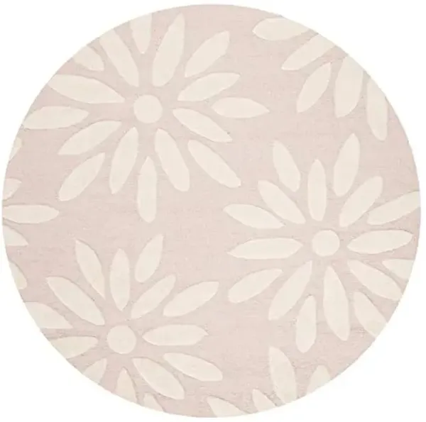 SAFAVIEH Kids Collection Area Rug - 5' Round, Pink & Ivory, Handmade Daisy Wool, Ideal for High Traffic Areas in Living Room, Bedroom (SFK914P)