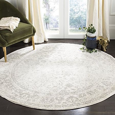 SAFAVIEH Adirondack Collection 5' Round Ivory / Silver ADR109C Oriental Distressed Non-Shedding Dining Room Entryway Foyer Living Room Bedroom Area Rug