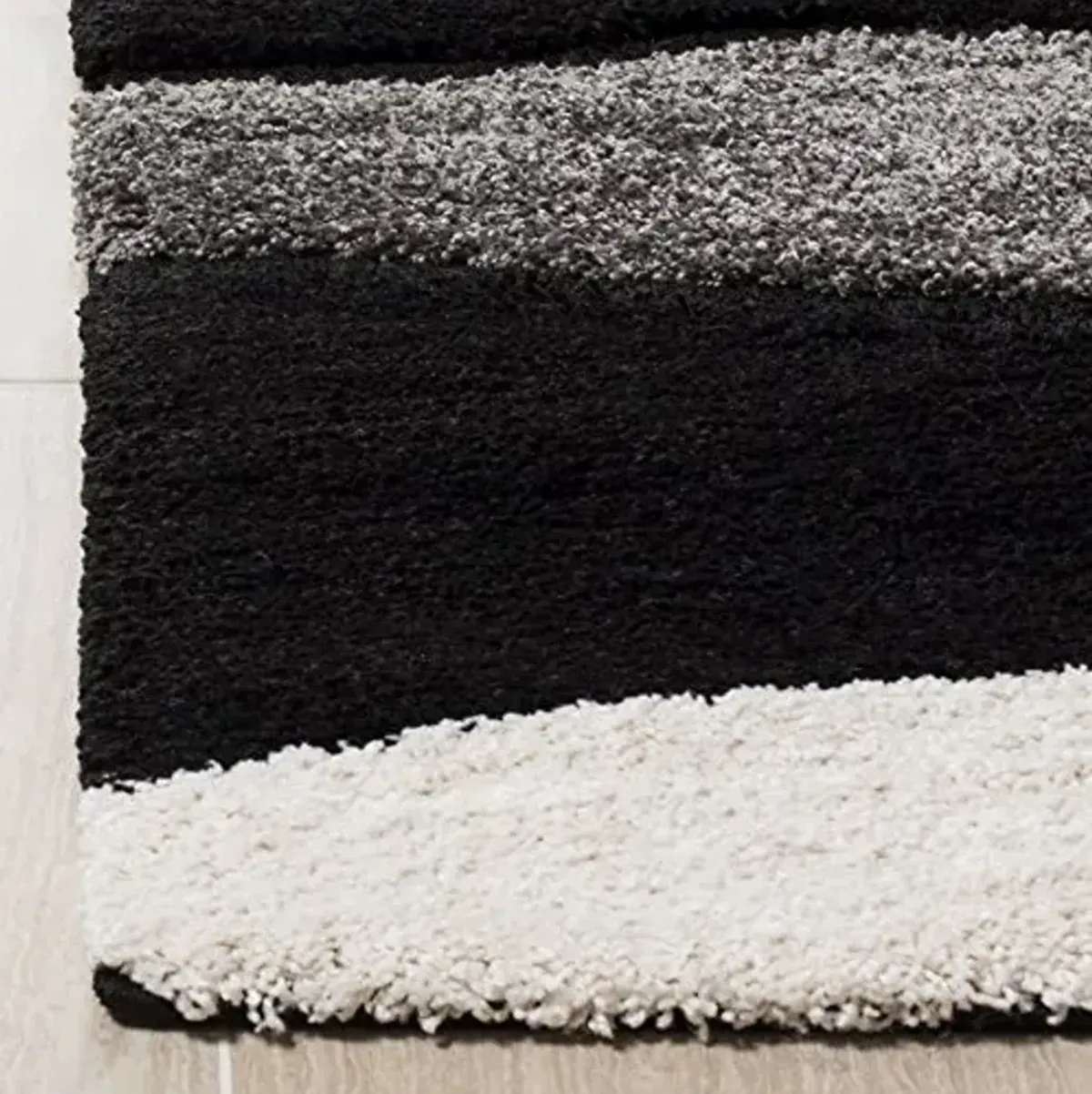 SAFAVIEH Florida Shag Collection Runner Rug - 2'3" x 8', Grey & Black, Abstract Design, Non-Shedding & Easy Care, 1.2-inch Thick Ideal for High Traffic Areas in Living Room, Bedroom (SG475-8090)