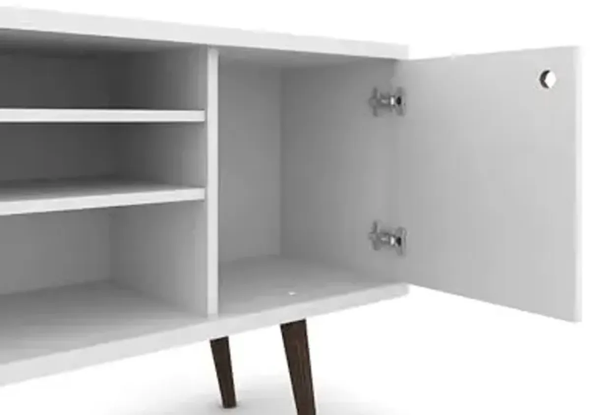 Manhattan Comfort Liberty Mid Century Modern TV Stand for Televisions up to 50 Inches, Bedroom and Living Room Entertainment Center with Storage, Shelves, and Cabinet, 53" Wide, White