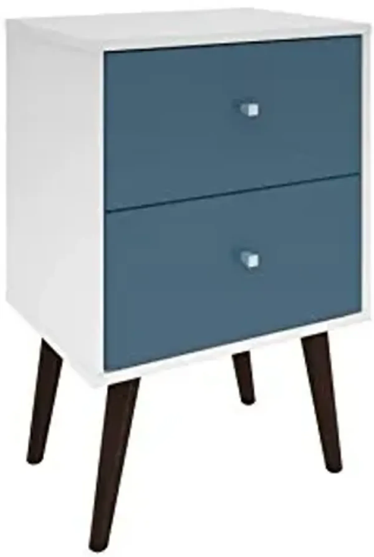 Manhattan Comfort Liberty Mid Century Modern Nightstand with Drawers, Bedside Table for Bedroom and Living Room, Night Stand Accent Decor, Easy Assembly, White/Blue