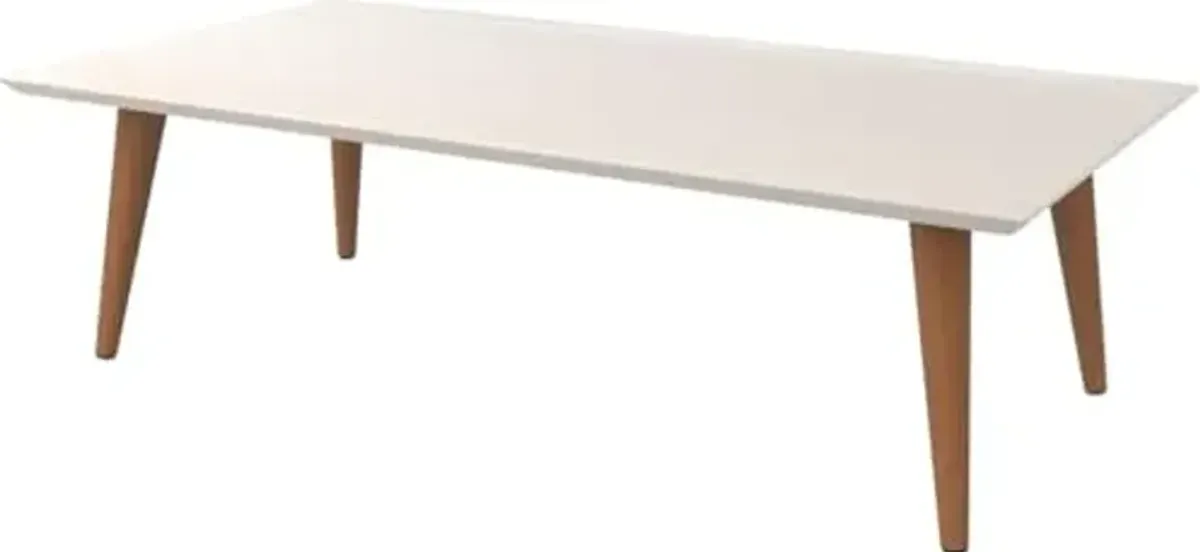 Manhattan Comfort Utopia Collection Mid Century Modern Low Rectangle Accent Living Room End Table With Splayed Legs, Off White (89452)