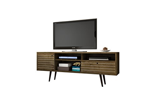 Manhattan Comfort Liberty Mid-Century Modern Living Room TV Stand with Shelves and a Cabinet with Splayed Legs, 202AMC: 70.86 Inch, Rustic Brown