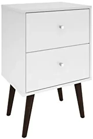 Manhattan Comfort Liberty Mid Century Modern Nightstand with Drawers, Bedside Table for Bedroom and Living Room, Night Stand Accent Decor, Easy Assembly, White