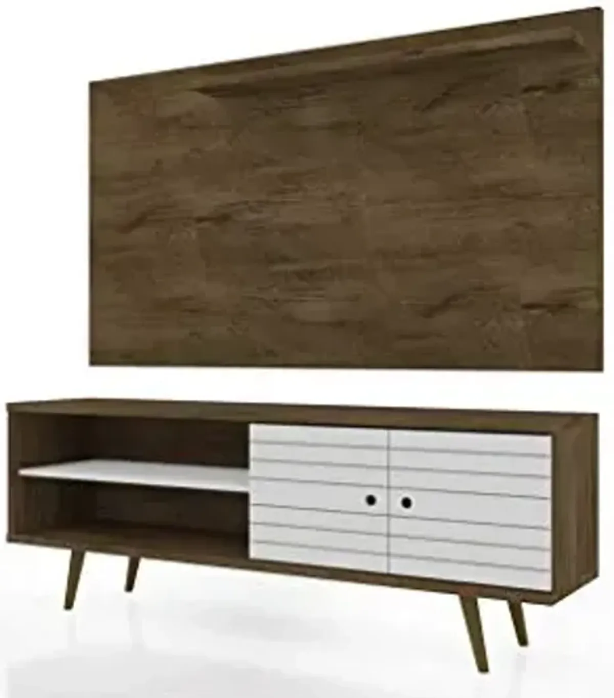 Manhattan Comfort Liberty Mid Century Modern TV Stand for Televisions up to 60 Inches, Bedroom and Living Room Entertainment Center with Storage, Shelves, and Cabinet, 63" Wide, Rustic Brown/White
