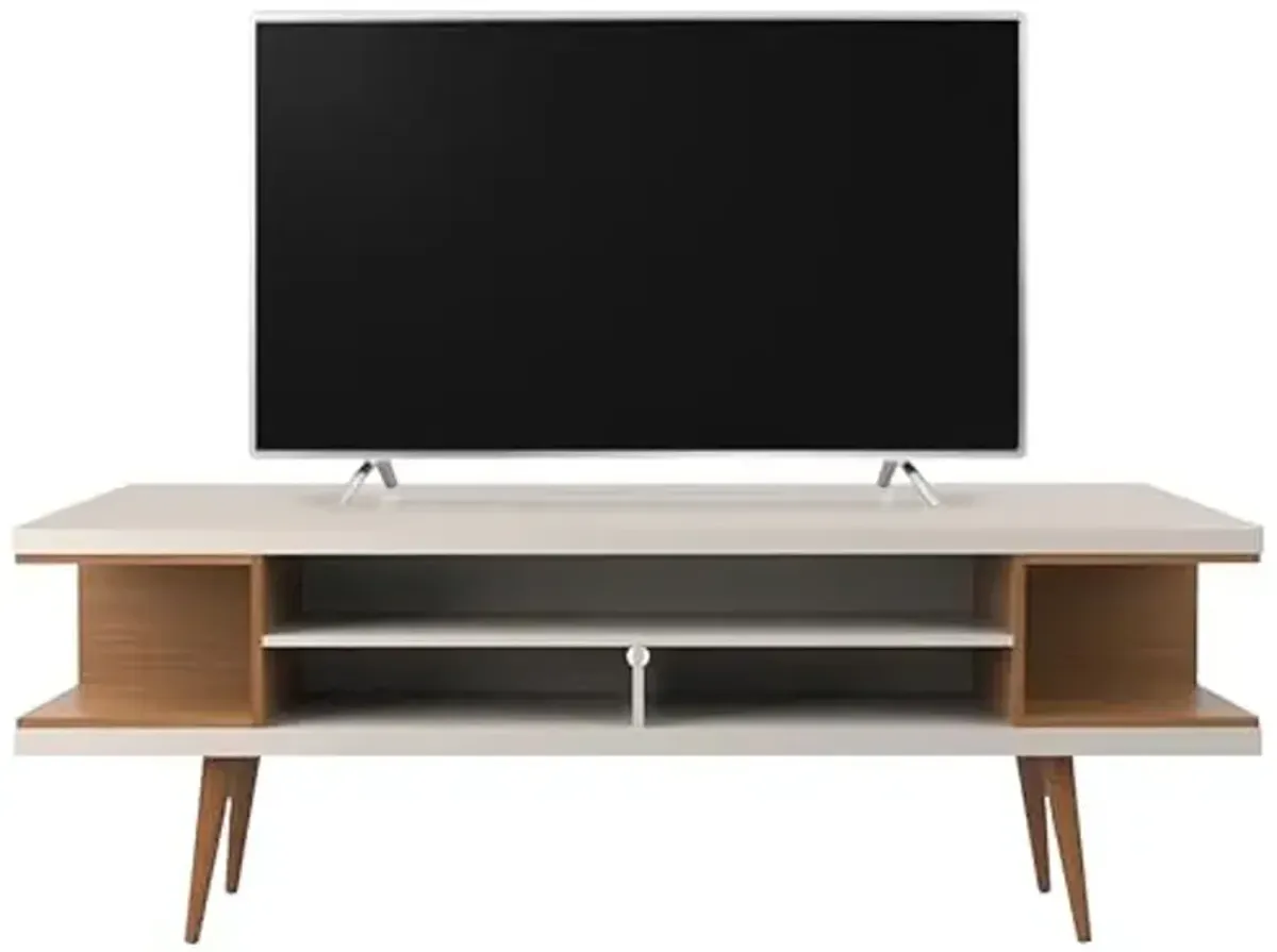 Manhattan Comfort Utopia 70.47" Freestanding Entertainment Center for Living Room, Mid Century Modern TV Stand with Shelves, Storage and Media Holes, Fits 65" Screens, Maple Cream