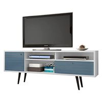Manhattan Comfort Liberty Mid-Century Modern Living Room TV Stand with Shelves and a Cabinet with Splayed Legs, 202AMC: 70.86 Inch, Aqua