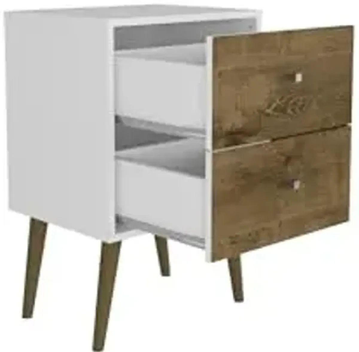 Manhattan Comfort Liberty Collection Mid Century Modern Nightstand With Two Drawers, Splayed Legs, White/Wood, Small (204AMC69)