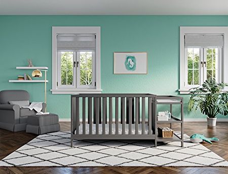 Storkcraft Pacific 4-in-1 Convertible Crib and Changer, Gray Easily Converts to Toddler Bed, Day Bed or Full Bed, 3 Position Adjustable Height Mattress