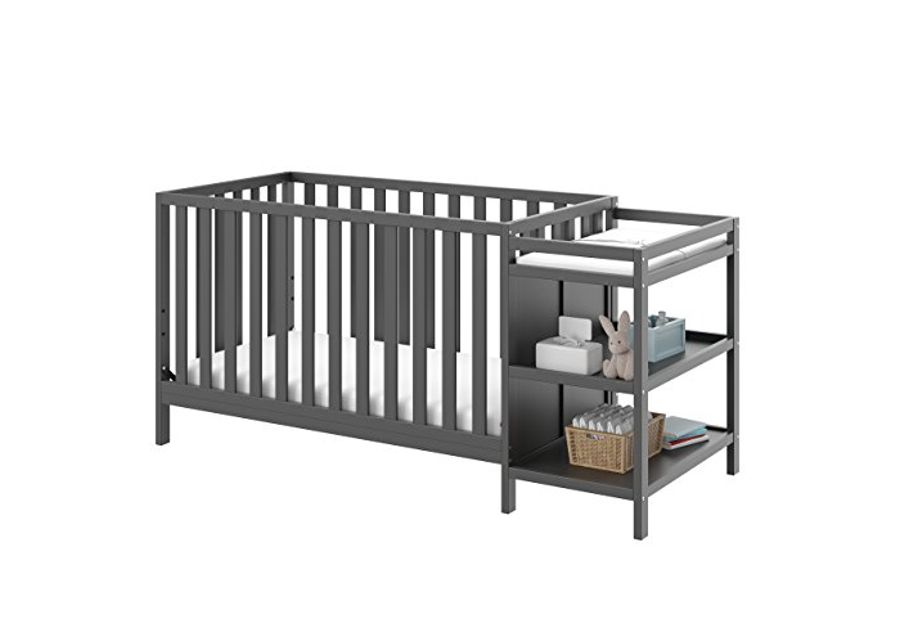 Storkcraft Pacific 4-in-1 Convertible Crib and Changer, Gray Easily Converts to Toddler Bed, Day Bed or Full Bed, 3 Position Adjustable Height Mattress