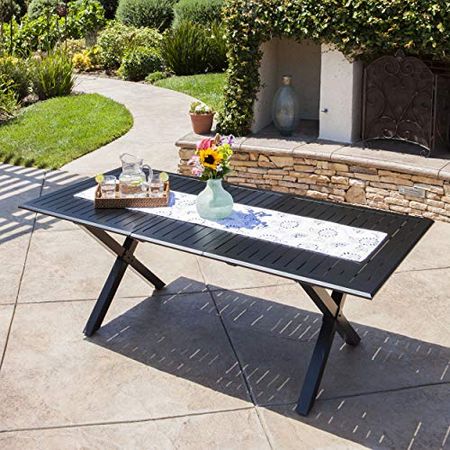 Christopher Knight Home Exuma Outdoor Expandable Cast Aluminum Rectangular Dining Table, Black