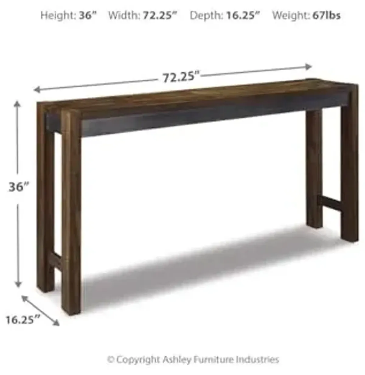 Signature Design by Ashley Furniture Torjin Long Counter Height Table, Seats up to 3, Wood, 72.13" W x 16" D x 36" H, 2-tone Brown