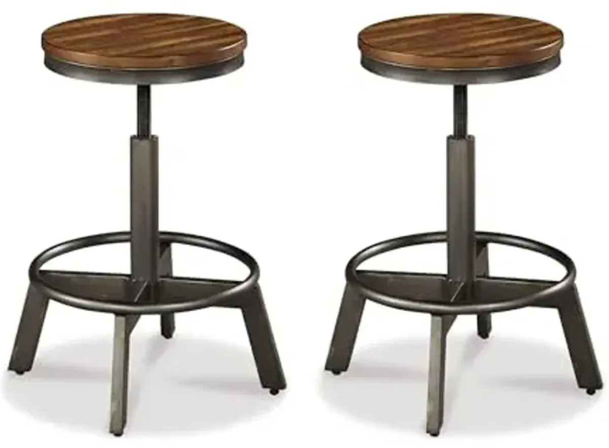 Signature Design by Ashley Torjin Industrial 24" Adjustable Height Barstool, 2 Count, Brown