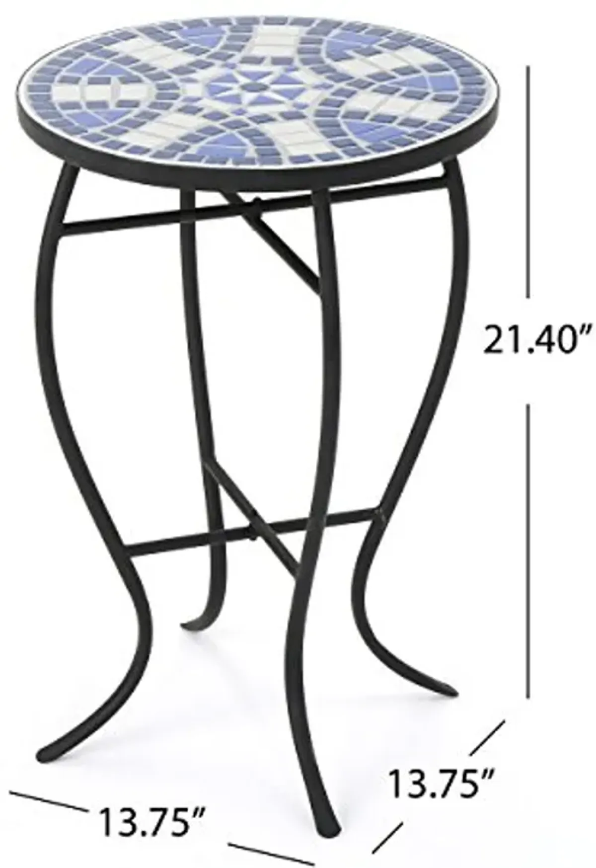 Christopher Knight Home Han Outdoor Ceramic Tile Side Table with Iron Frame, Blue / White