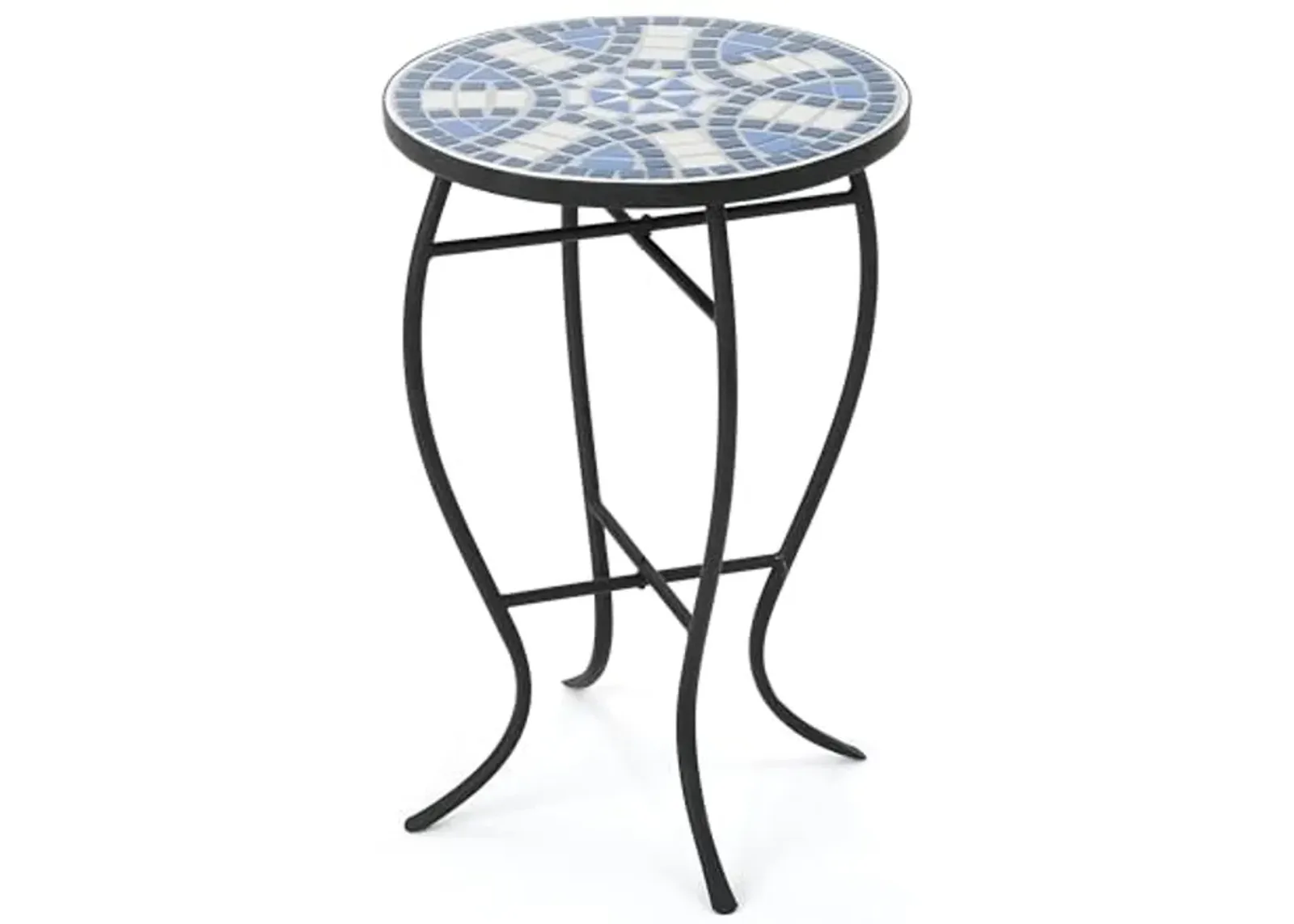 Christopher Knight Home Han Outdoor Ceramic Tile Side Table with Iron Frame, Blue / White