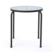 Christopher Knight Home Skye Outdoor Ceramic Tile Side Table with Iron Frame, Blue / White
