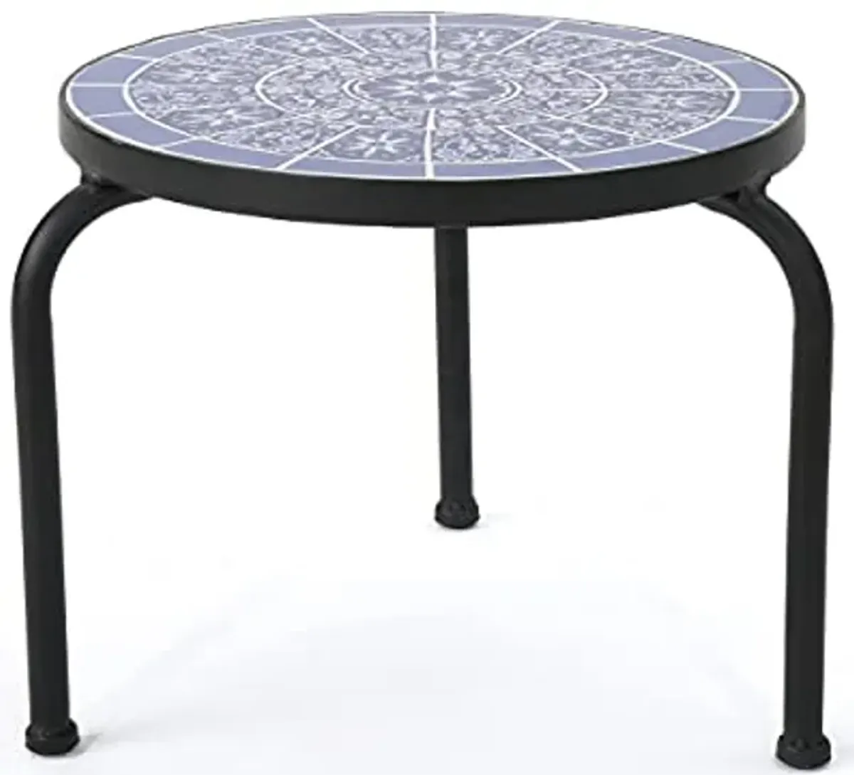 Christopher Knight Home Slate Outdoor Ceramic Tile Side Table with Iron Frame, Blue / White