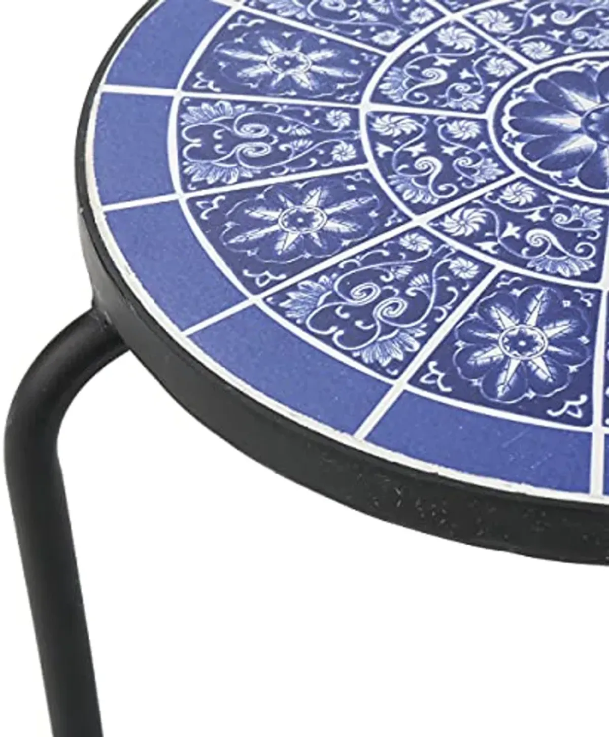 Christopher Knight Home Slate Outdoor Ceramic Tile Side Table with Iron Frame, Blue / White