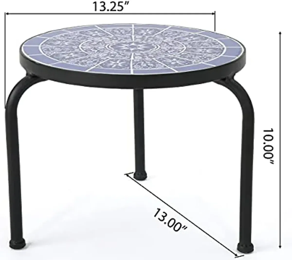 Christopher Knight Home Slate Outdoor Ceramic Tile Side Table with Iron Frame, Blue / White