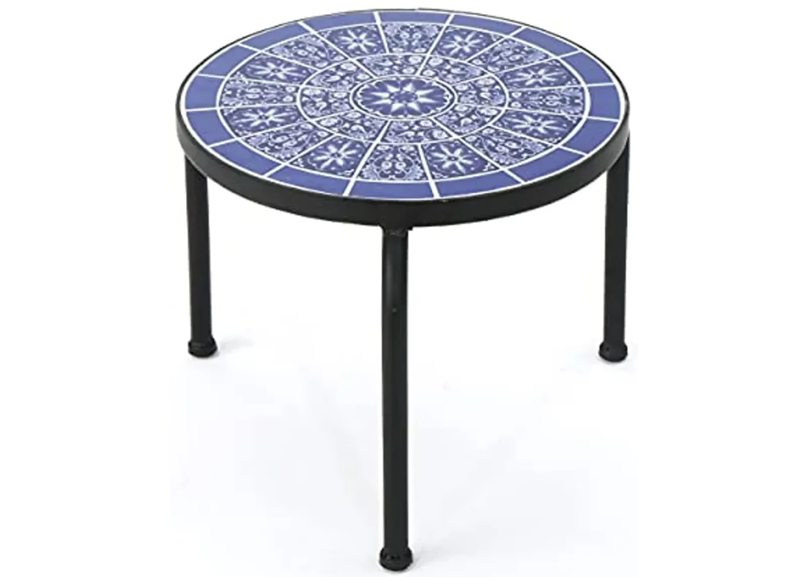 Christopher Knight Home Slate Outdoor Ceramic Tile Side Table with Iron Frame, Blue / White