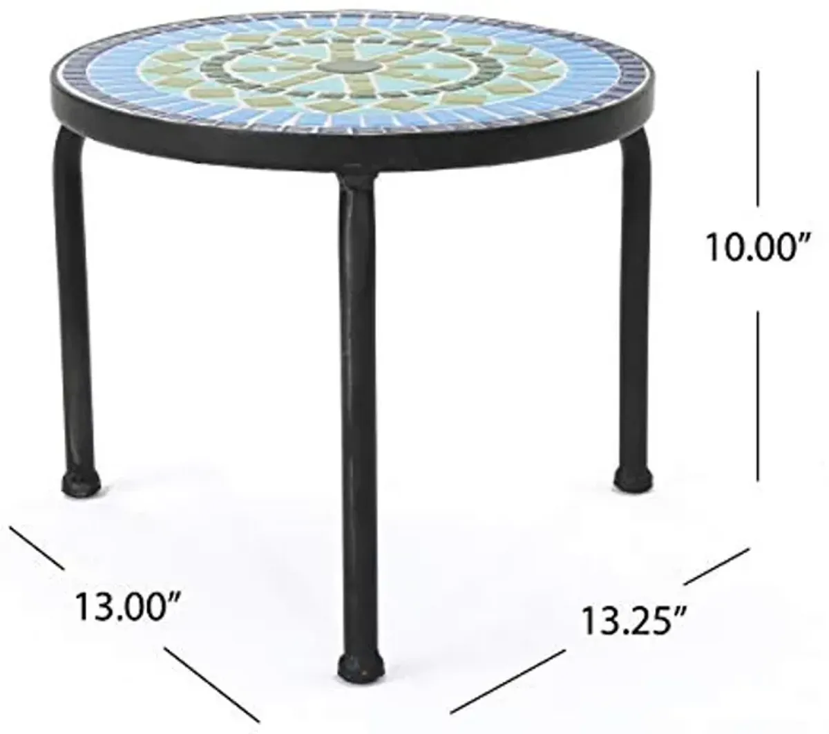 Christopher Knight Home Iris Outdoor Ceramic Tile Side Table with Iron Frame, Blue / Green