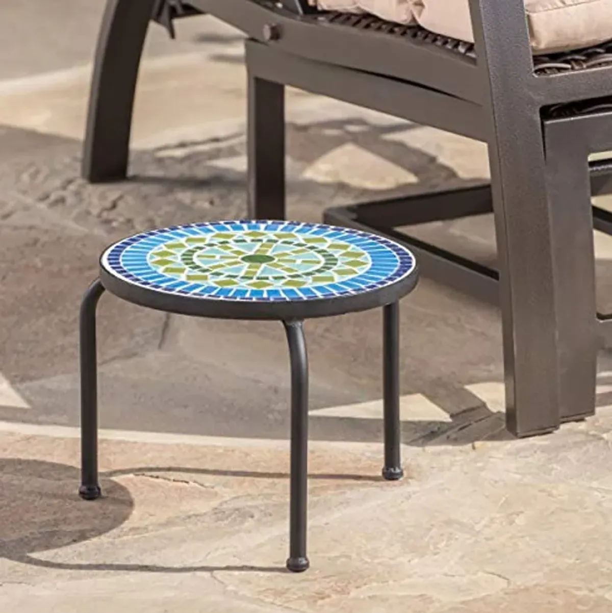 Christopher Knight Home Iris Outdoor Ceramic Tile Side Table with Iron Frame, Blue / Green