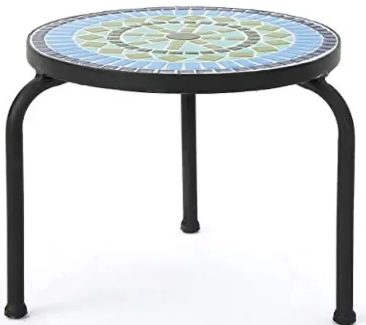 Christopher Knight Home Iris Outdoor Ceramic Tile Side Table with Iron Frame, Blue / Green