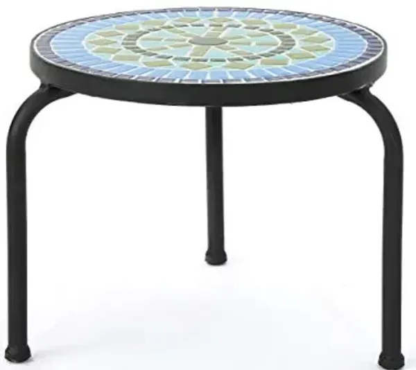 Christopher Knight Home Iris Outdoor Ceramic Tile Side Table with Iron Frame, Blue / Green