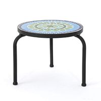 Christopher Knight Home Iris Outdoor Ceramic Tile Side Table with Iron Frame, Blue / Green