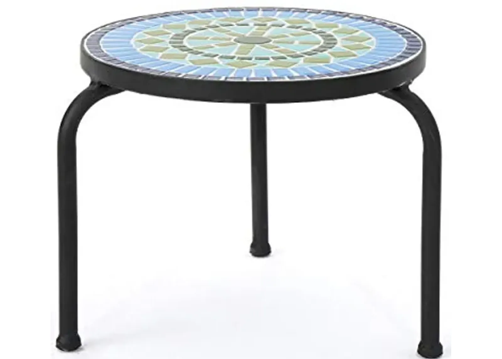 Christopher Knight Home Iris Outdoor Ceramic Tile Side Table with Iron Frame, Blue / Green