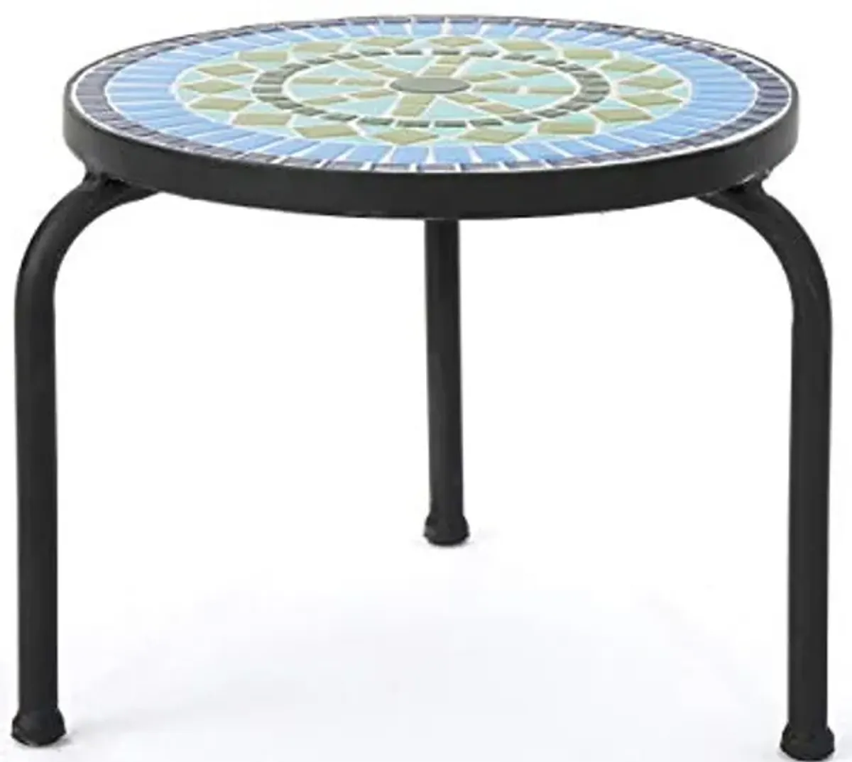 Christopher Knight Home Iris Outdoor Ceramic Tile Side Table with Iron Frame, Blue / Green